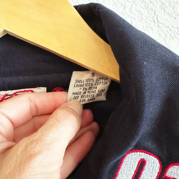 VTG Style Mens Racing Jacket With Embroidered Patches Small Retro Canvas Blue - Picture 4 of 8